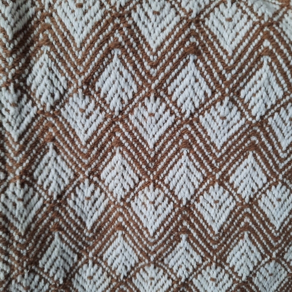 Woven Brown White Fringe Ends Boho Neutral Table Runner 13×70 - Picture 5 of 7